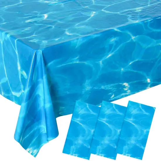 3 Pcs Ocean Waves Tablecloths, 54 x 108 Inch Ocean Theme Table Cover,Plastic Water Print Tablecloths for Beach Pool Sea Theme Party Decorations {1}