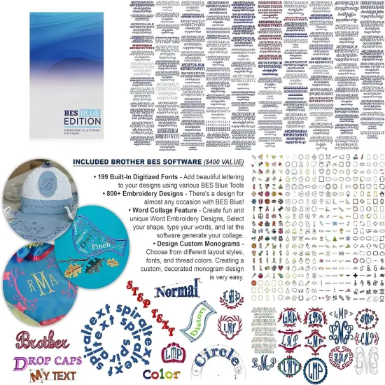 Brother NQ1700E Embroidery Machine, 6" x 10" Field Size, Cuts Jump Stitches, Wireless, Includes BES Lettering Software + Brother Magnetic SAMF180 Hoop + Mr. Vac & Mrs. Sew - Embroidery Magic Video {3}