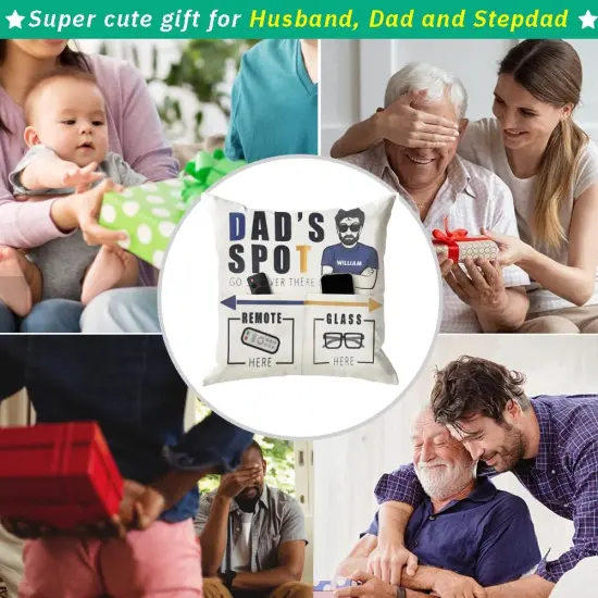 Gifts for Dad Father's Day Throw Pillow Case, Dad's Spot Throw Pillow Covers 18x18 Inch with 2-Pocket Dad Gifts from Daughter Son Birthday Christmas Thanksgiving Day Gifts for Papa Stepdad {4}