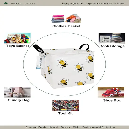Summer Basket Square Folding Laundry Basket, Canvas Basket,Nersury Hamper,Suitable for Children,Office,Bedroom,Clothes,Toys Storage（Bee {3}