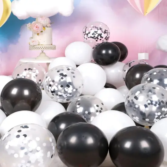 Metallic Shiny Black and White Latex Balloons 12 Inch 68PCS White Black {1}