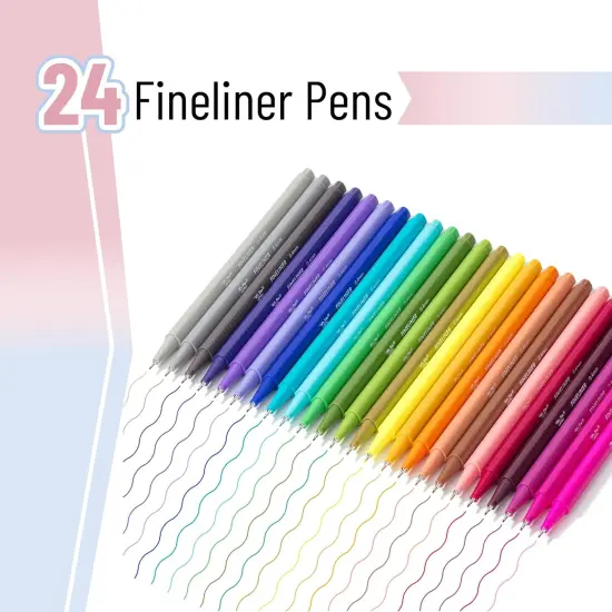 Fineliner Pens Colored, 24 Pack, Ergonomic Triangular Colorful Barrels, 0.4mm Fine Liner Pens {2}
