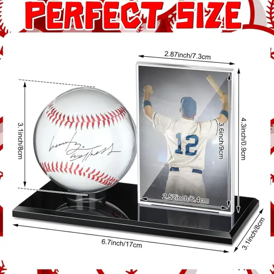Acrylic Baseball Display Case for Ball and Cards Clear Base Ball Holder Ring Stand Set Centerpieces Protector Memorabilia Showcase for Official Size Baseball(Small) {2}