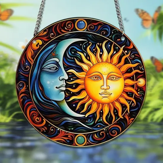 Summer Sun and Moon Acrylic Window Hangings Stained Window & Wall Decor, Ideal Housewarming Gift, Home Decor for Grandma Wife Teacher Bright Lover {2}