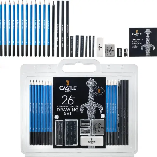 26 Piece Drawing and Sketching Art Set: Perfect for Beginners, Kids or Any Aspiring Artist - Includes Graphite Pencils and Sticks, Charcoal Pencils, Erasers and Sharpeners, Adult {1}
