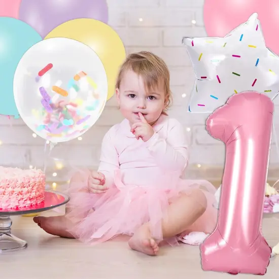 29Pcs Donut First Birthday Party Decorations Colorful Donut Balloons Confetti Star Balloons Number 1 Balloon for Sweet One Donut Birthday Decoration Supplies {5}