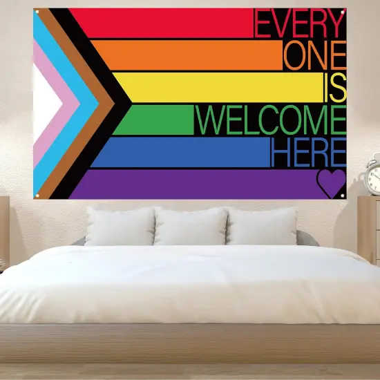 Progress Pride Flag Backdrop for Photography Every One is Welcome Here Banner Gay Pride Day Month Parade Rainbow Party Decorations and Supplies for Home {4}