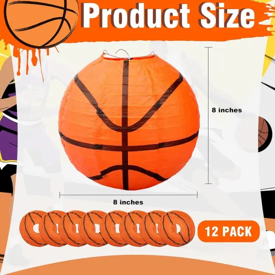 12 Pieces Basketball Paper Lanterns with Copper Wire 8 Inch Orange Basketball Hanging Decorations for Sports Themed Party, March Madness, Birthday, Baby Showers, Classroom, Home Indoor Outdoor Decor {2}