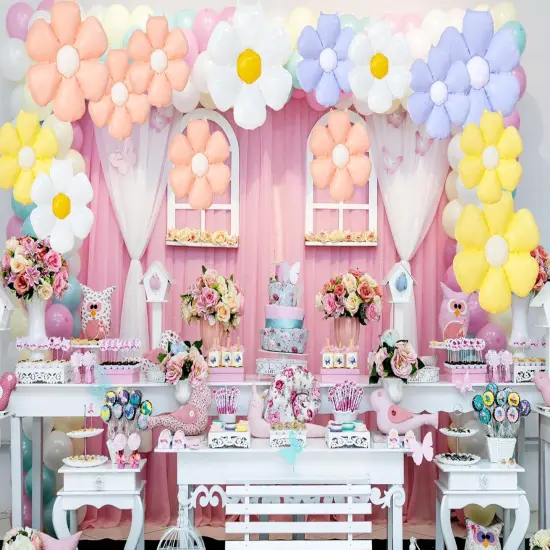 16PCS Daisy Balloons, Boho Flower Balloons Aluminum Foil Groovy Daisy Party Decorations for Birthday Baby Shower Wedding Party (4color,Large*8,Small*8) {2}