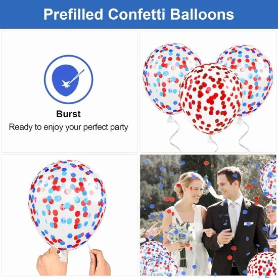 Red White Blue Balloons, 60PCS Red Blue Confetti Balloons, 12Inch Red White and Blue Latex Balloon for Helium Birthday Party Balloons for Jubilee Decorations Anniversaries and Celebrations Decorations {3}