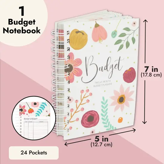 Floral Monthly Budget Planner, Bill Organizer with 24 Pockets, Debt Payoff Tracker, Payment Checklist (5 x 7 In) White {4}