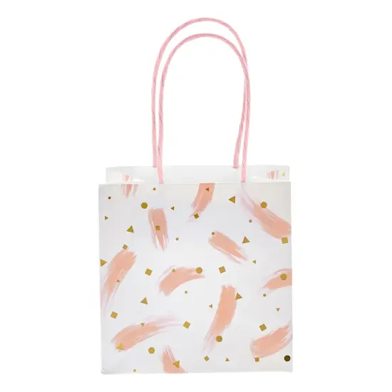 12 Pack Small Gift Bags with Handles for Candles, Mini Party Favors for Valentines, Bridal Shower, Baby Shower, Mothers Day, 3 Assorted Pink Designs (5x5x3 in) {5}