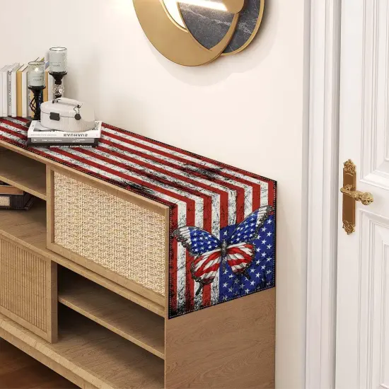 Linen Red White and Blue Butterfly Memorial Day Table Runner 72 Inches Long 4th of July Veterans Day Patriotic Decorations and Supplies for Home Kitchen Dining Room Table {4}
