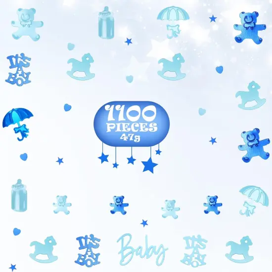 1100 Pcs It's a Boy Confetti Gender Reveal Confetti Baby Shower Confetti Blue Confetti Happy Birthday Confetti Bear Confetti for Boys Girls Table Decoration Christmas Party Balloon Filler {4}