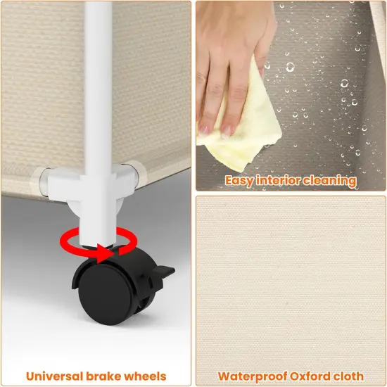 32Gal Large Laundry Hamper with Wheels - Rolling Clothes Basket, 120L Oxford Fabric Storage for Bedroom, Dorm, Laundry Room, Beige {5}