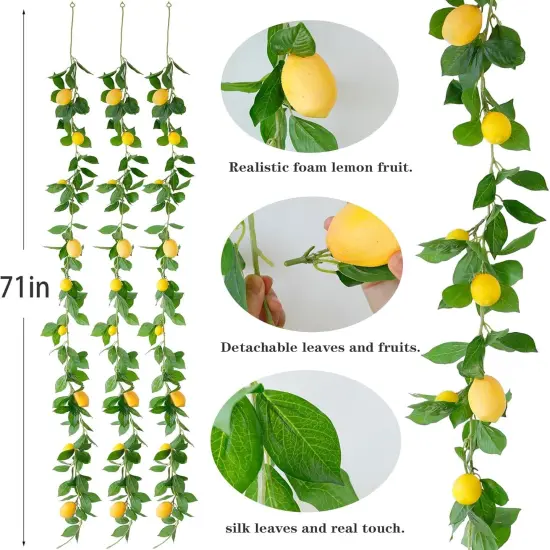 3 Strands Lemon Artificial Vines, 71" Lemon Silk Vine Garland with Green Leaves, Fake Hanging Plants Greenery Decor for Home, Bedroom, Wall, Party, Wedding Decoration {2}