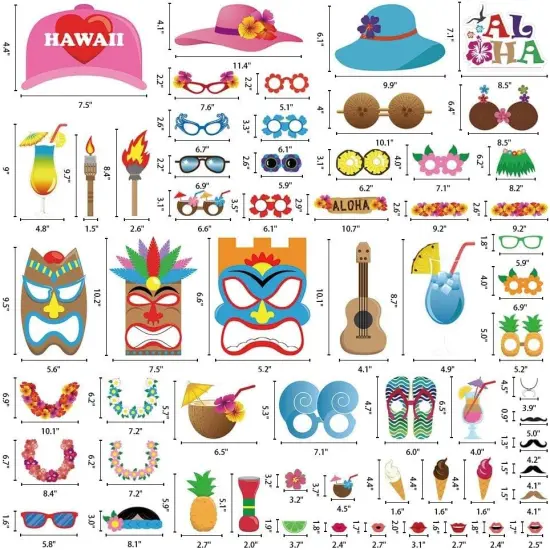 60pcs Luau Photo Booth Props - Hawaiian/Tropical/Tiki/Summer Pool Party Decorations Supplies (Assembly Needed) {3}