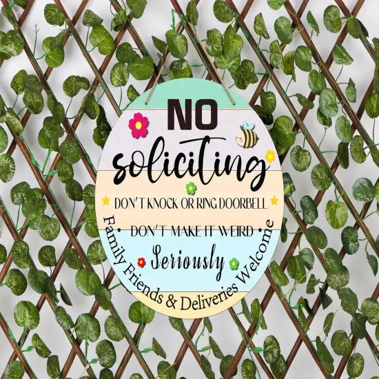 Funny No Soliciting Sign for House, 11.3" Farmhouse Family Friends & Deliveries Welcome Sign for Home Front Door Wreath Wall Decorations, No Soliciting Sign for Home Door Decor {2}