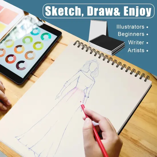 4 Pack 9" x 12" Sketch Book Top Spiral Bound Sketch Pad 100 Sheets 100 GSM Spiral Bound Art Sketchbook Artistic Drawing Painting Writing Paper for Adults Beginners Artists {5}