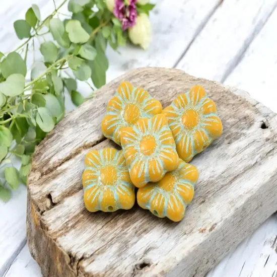 *13* 11mm Turquoise Washed Opaque Mango Square Zinnia Flower Beads {3}