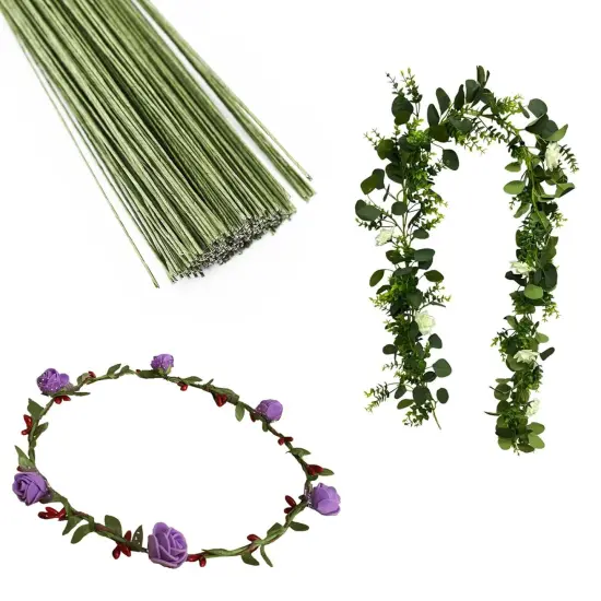 50 Pieces 18 Gauge Green Paper Covered Floral Wire Stems for DIY Crafts, Artificial Flower Arrangements 16 inch Floral Wire {2}