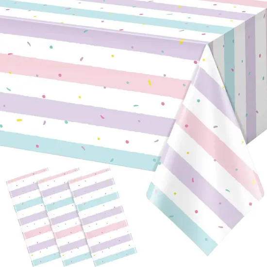 3 Pack Sprinkle Ice Cream Tablecloth Party Decorations, Ice Cream Birthday Plastic Party Supplies, Donut Disposable Rectangle Table Cover for Kids Girls Sweet One Birthday Baby Shower, 54 x 108 Inch {1}