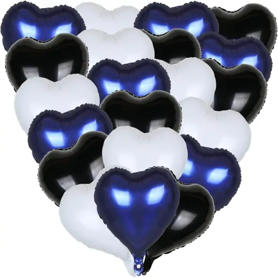 18 Inch Navy Blue Black White Heart Balloons Heart Shape Mylar Balloons Helium Foil Balloons For Wedding Engagement Birthday Decorations (18PCS) {1}