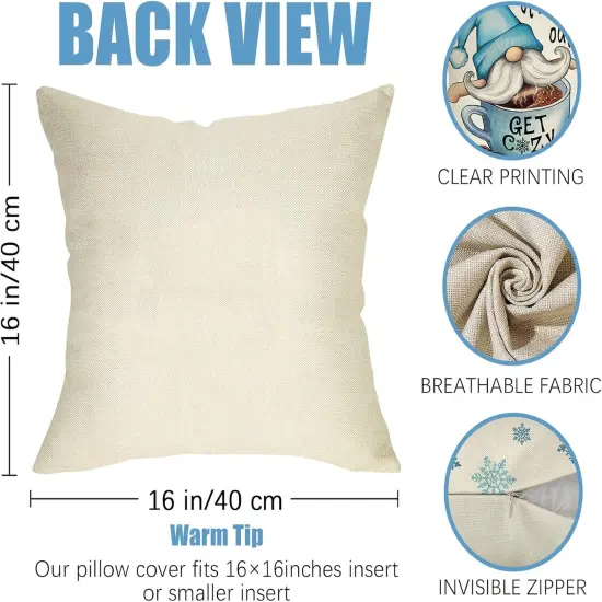 Hello Winter Blue Gnome Decorative Pillow Cover 16 x 16 Set of 4, It's Cold Outside Snowflakes Coffee Let It Snow Farmhouse Pillowcases, Christmas Buffalo Plaid Wooden Tiered Tray Decors {2}
