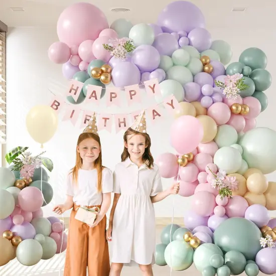 157pcs Pastel Pink and Purple Balloon Arch Garland Kit, Pink Purple Teal Light Green Nude Metallic Gold Latex Balloons for Baby Shower Spring Garden Tea Party Decorations {4}