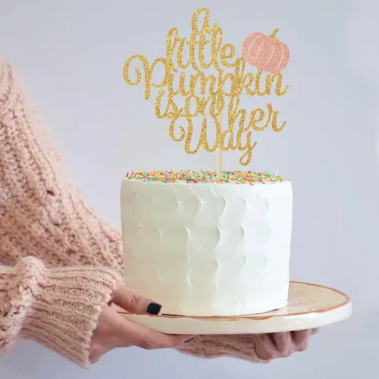 A Little Pumpkin is on Her Way Cake Topper, Baby Girl Fall Baby Shower 1st Birthday Party Decorations {3}