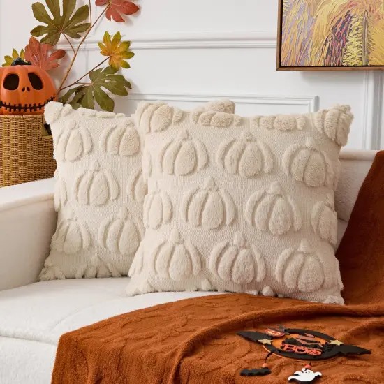 2 Packs Fall Pumpkins Pillow Covers 18x18 Inch {1}