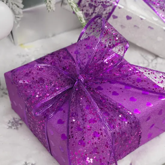Purple Glitter Wire Mesh Ribbon with Sparkle {3}