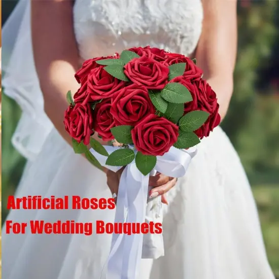 100Pcs Red Fake Roses Artificial Flowers Bouquets {2}