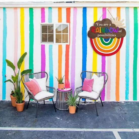 Rainbow Wooden Sign (12.2x11.5 inch), You Are A Rainbow Of Possibilities Inspirational Quote Hanger Sign, Colorful Rainbow Decorative Hanging Sign for Nursery Playroom Classroom School Decor {5}