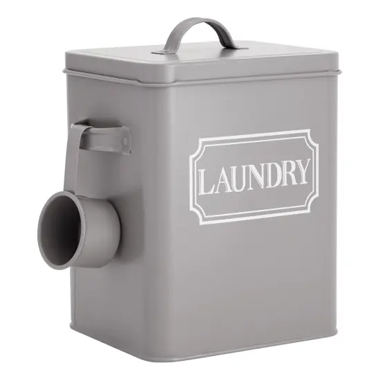 Laundry Detergent Container for Powder, Beads, and Pods, White Laundry Canister with Scoop for Bathroom Organizing and Storage, Modern Farmhouse Design, 100 Ounce Capacity (Gray, 7 x 9 x 6 in) Grey {7}