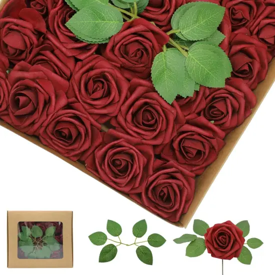 Artificial Bouquets Flowers 50PCS Burgundy Roses {1}