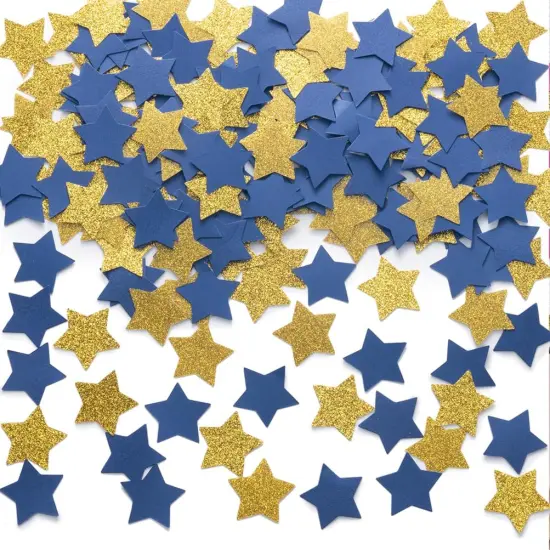 Gold and Blue Star Confetti Table Decoration for Birthday Graduation Retirement Bachelor Theme Party,1.2 inch in Diameter,200 Counts {1}
