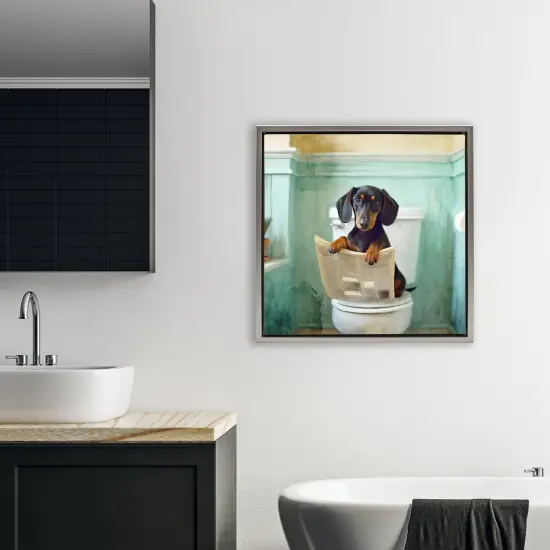 Stupell Industries Light Reading Dog Toilet Floating Frame, design by Kim Allen {2}