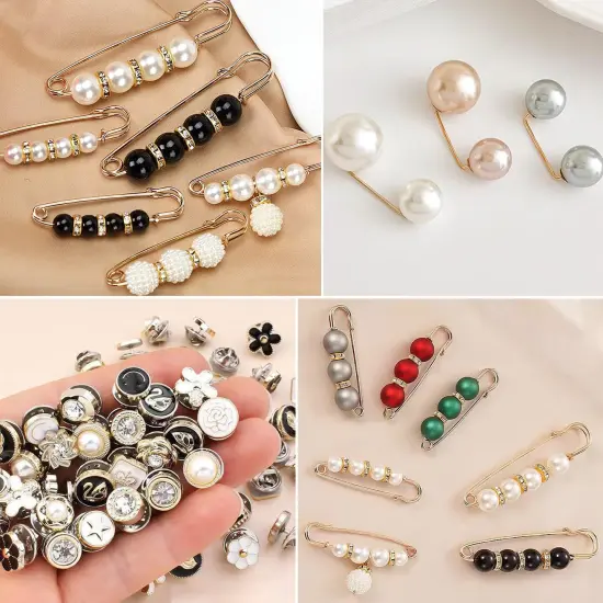 70 Pcs Brooches And Pins For Women, Brooch Pins Cover Up Buttons Safety Pins For Clothes, Fashion Charms For Socks, Pearl Brooches Pins For Sock Scarf Shawl Hat Pins Accessories Pant Waist Tightener (70) {2}