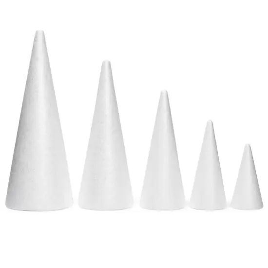 18 Pack Foam Cones for Crafts, 5 Assorted Sizes for Trees, Holiday Decorations, Handmade Gnomes (White, 4,6,8,10,12") {6}