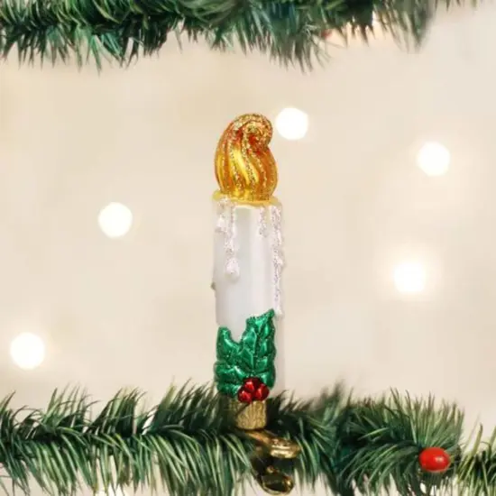 Old World Christmas 4.0 Inch Clip-On Candle Christmas Tree Ornament , Ornament Holly Flame White {3}