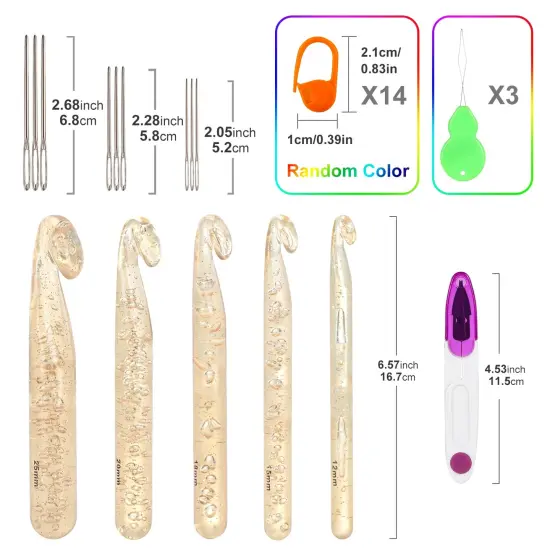 32 Pcs Crochet Hooks Set, Ergonomic 12mm-25mm Large Crochet Hooks for Chunky Yarn, Professional Huge Crochet Needles and Accessories for DIY Crafts, Carpets, Scarves {6}