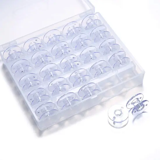 25 Pcs Bobbins for Sewing Machine, Sewing Bobbins with Case, Sa156 Bobbins, Bobbins Class 15, Plastic Bobbins Compatible with Brother Singer Sewing and Embroidery Machine (25 Bobbins with Box) {1}