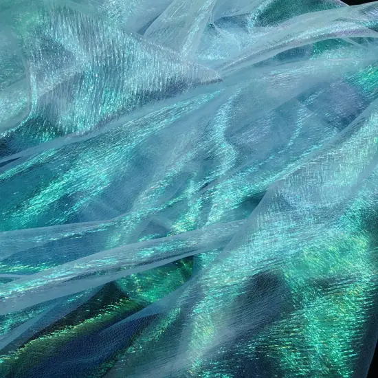 1 Yard Aqua Crush Barbie Organza Fabric Iridescent Sheer Lightweight Material for Dresses & Decor 45 Inch Wide {2}