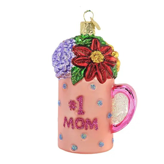 Old World Christmas 4.0 Inch Best Mom Mug Tree Ornament , Number One Unconditional Pink {1}
