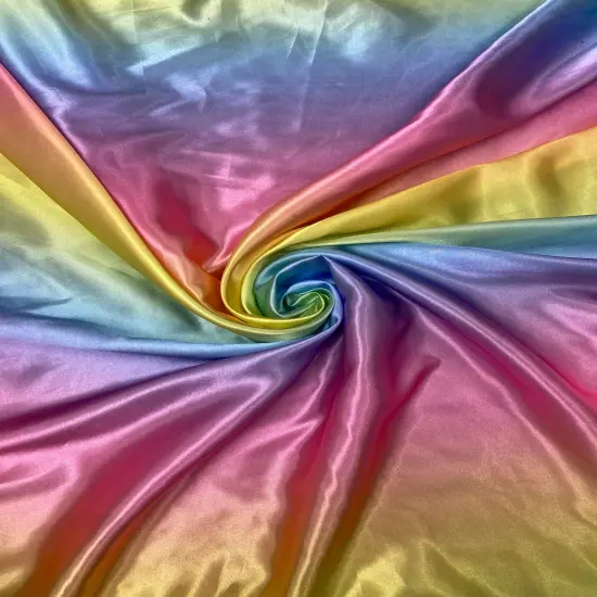 1 Yard Pastel Rainbow Satin Fabric Multicolor Print Lightweight Semi Shiny Polyester Non Stretch 58 Inch Width {1}