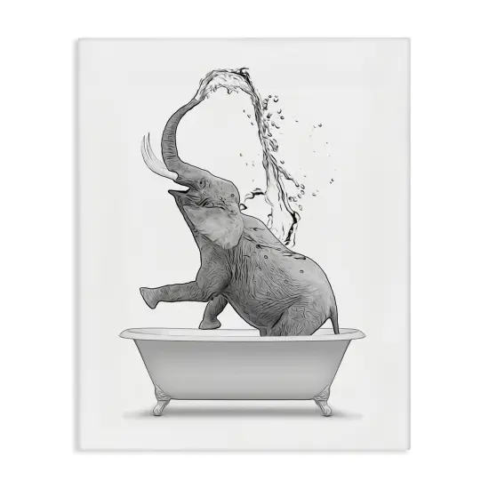 Stupell Industries Monochrome Elephant Bathing Splashing Water Bathtub Canvas Design By Annalisa Latella {1}