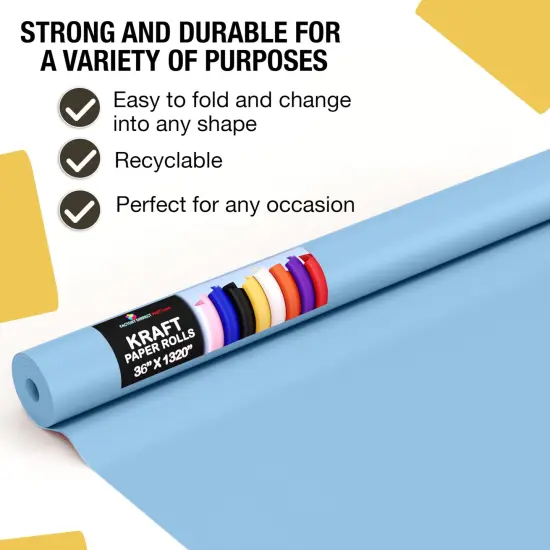 Kraft Paper Roll 36" X 1320" (110' Ft) Colored Paper Roll - Packing Paper Roll - Craft Supplies - Kraft Wrapping Paper Perfect as Shipping Paper Craft Paper Roll by Crown Display Light Blue {2}