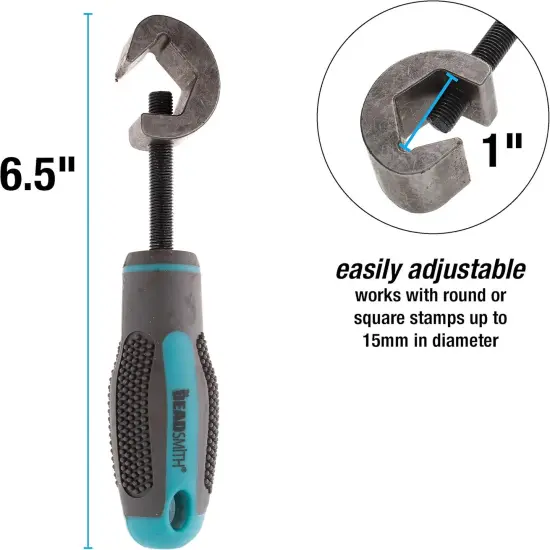 The Beadsmith Metal Stamp Holder, 6 inches, Metal Stamping Tool, with Grey & Aqua Textured Comfort Grip Handle, Holds Stamps in Place with a Safe and Secure Grip. {4}