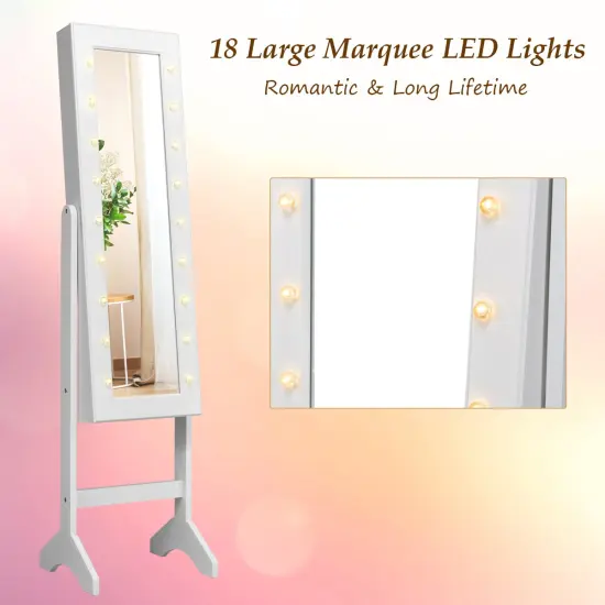 Costway Mirrored Jewelry Cabinet Organizer w/18 LED lights White {4}
